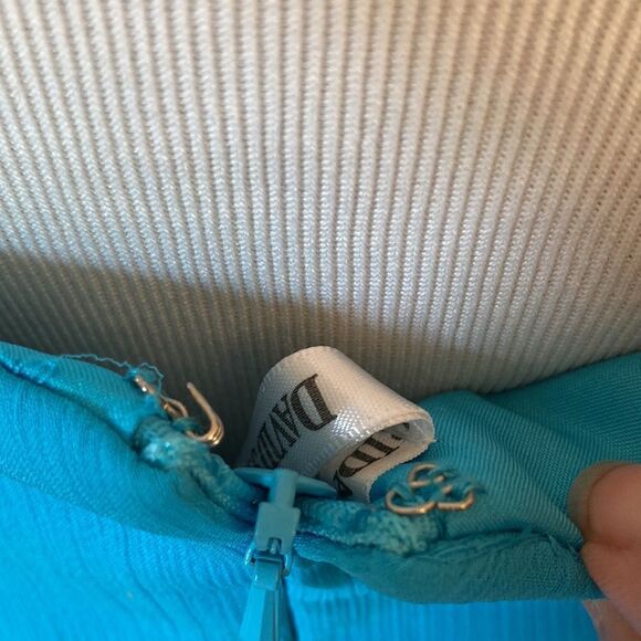 David’s Bridal Turquoise Strapless Pleated Waistband Shark Hem Party Dress Sz 10 - Picture 7 of 16